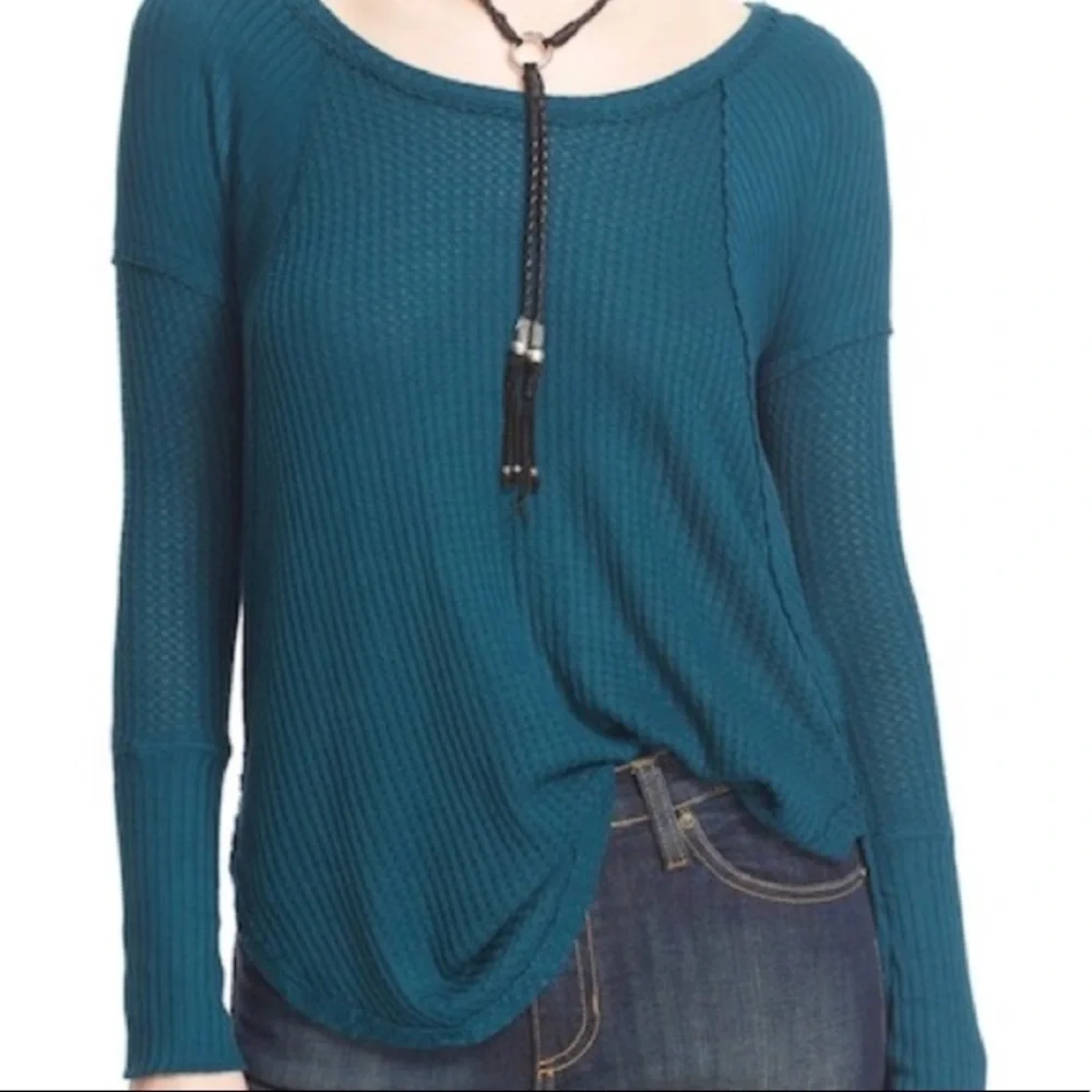 Free People Ventura Drippy Thermal Top Oversized Waffle Knit Long Sleeve Tee - Picture 2 of 8